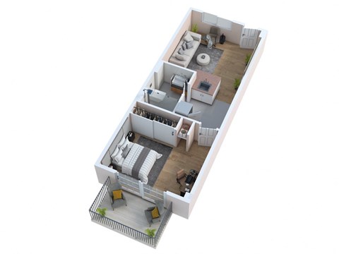 Floor plan for 1 bed, 1 bath, 500 sqft